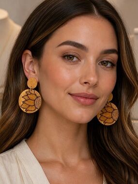 Chic Style Fashion Round Sunflower Inspired Earrings
